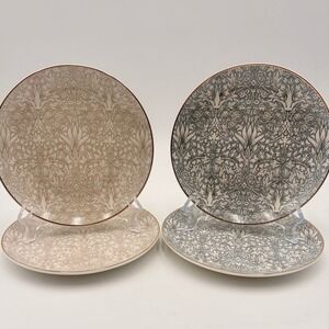 Morris & Co Fine China Pure Strawberry Thief Appetizer Plates Set of 4 Gold Rim